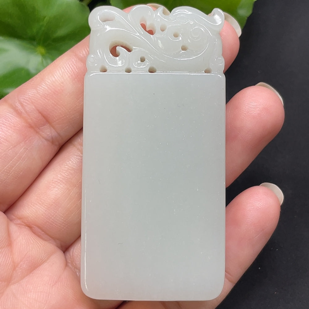 HKHQ Hetian Jade plain pendant necklace, approximately 62.56g, showcasing smooth white jade on a simple string.