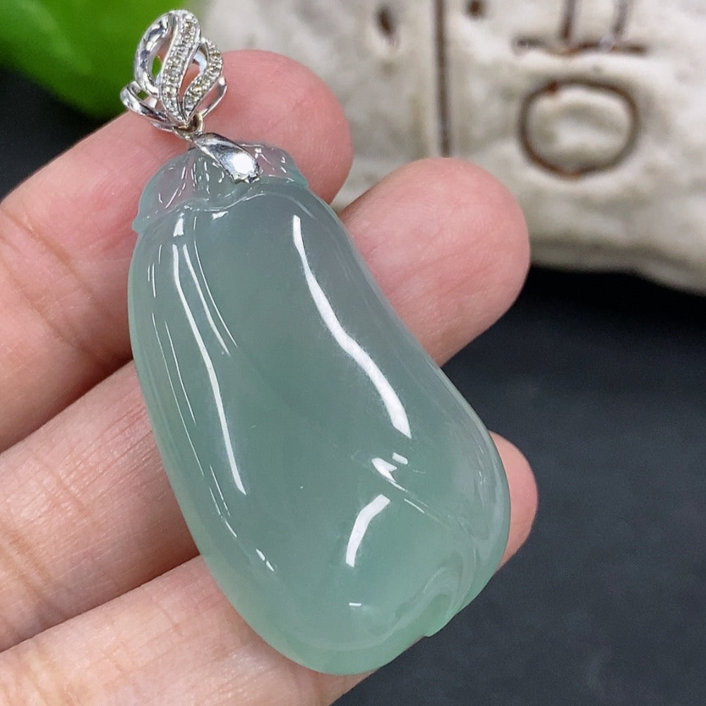 Jadeite pendant in blessing melon shape with 18K gold and diamond accents, elegant necklace by HKHQ.
