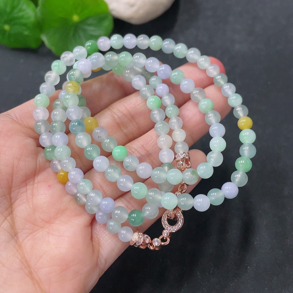 HUILIU HQ jadeite bead necklace with 5mm jade beads, approximately 26.6g, featuring smooth, polished jade jewelry.