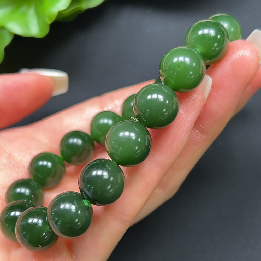 Hetian Jade Green Jade Bracelet 12mm Approx. 45.87g