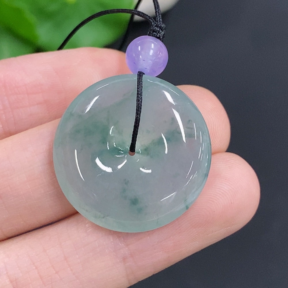 Jadeite Peace Knot pendant with surrounding beads, crafted from green jadeite, weight about 6.8g, by HKHQ.