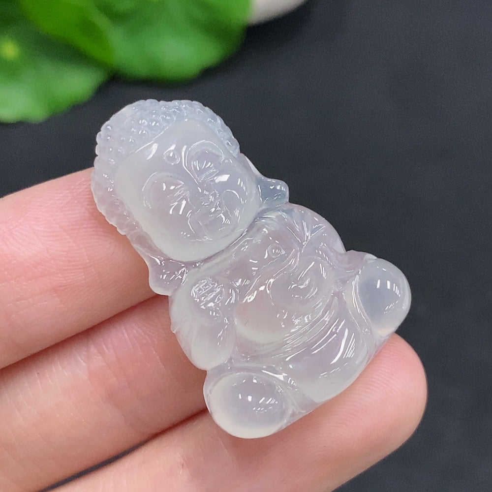 Jadeite Baby Buddha pendant from HUILIU HQ, crafted in jade, weighing approximately 7.5g, featuring a detailed small Buddha figure.