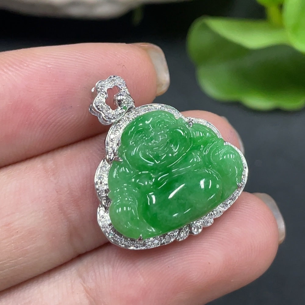 JadeiteBuddha Pendant with 18K Gold Inlay, Total Weight Approx. 3.64g
