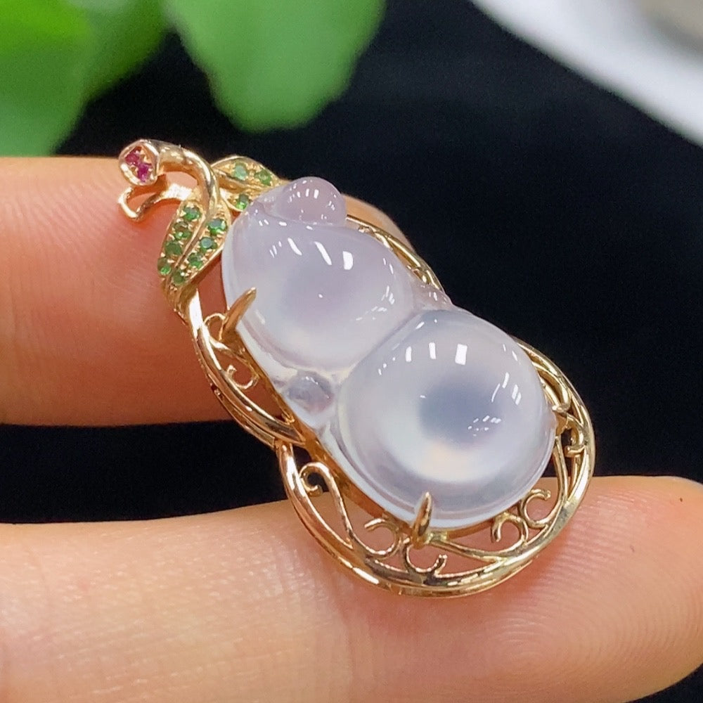 Jadeite Gourd Inlaid Pendant . | Huiliu Certified