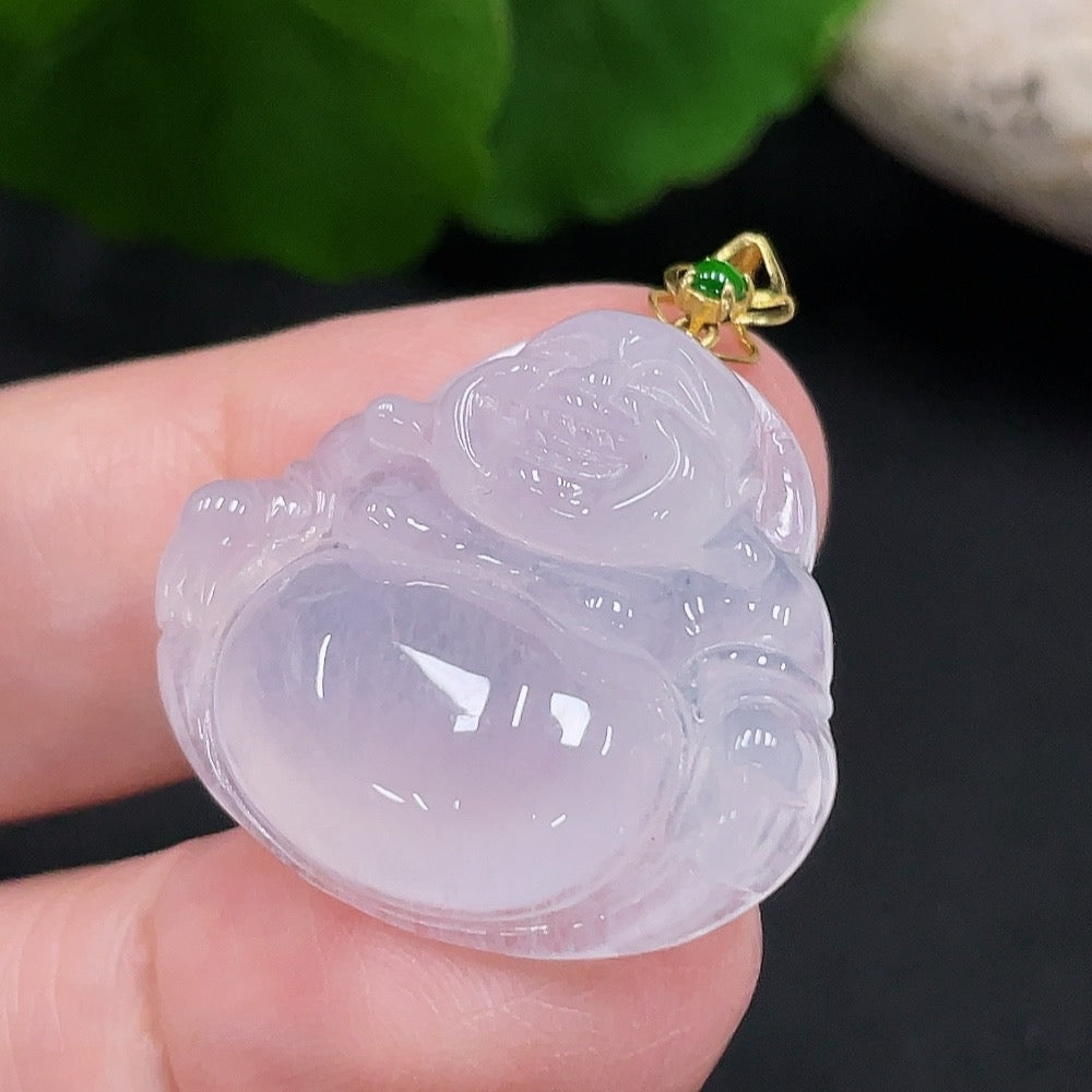 Huiliu Jadeite Buddha pendant carved from green jade, featuring a detailed Buddha figure on a smooth polished surface.
