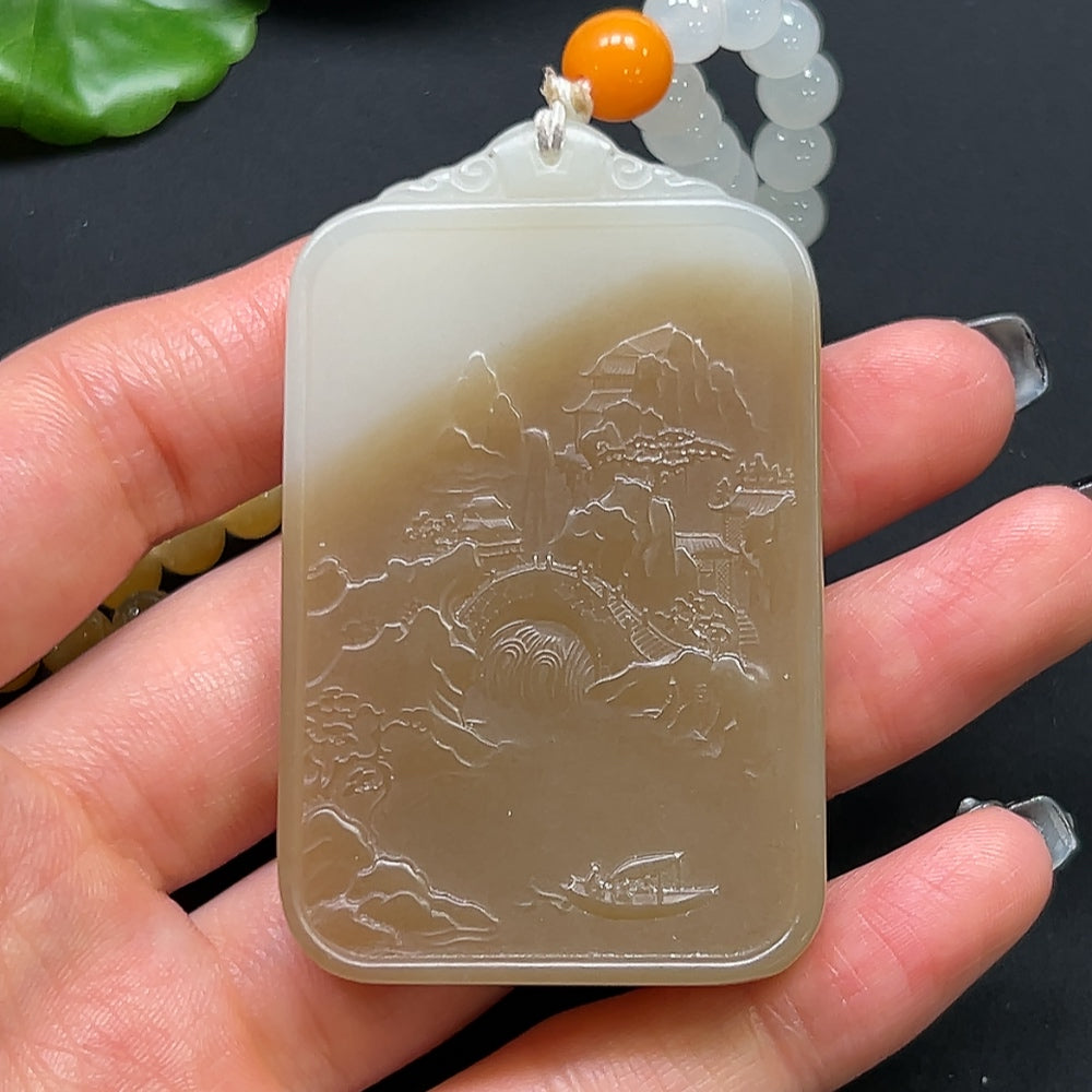 Hetian Jade Buddha Pendant with Non-Hetian Jade Beads