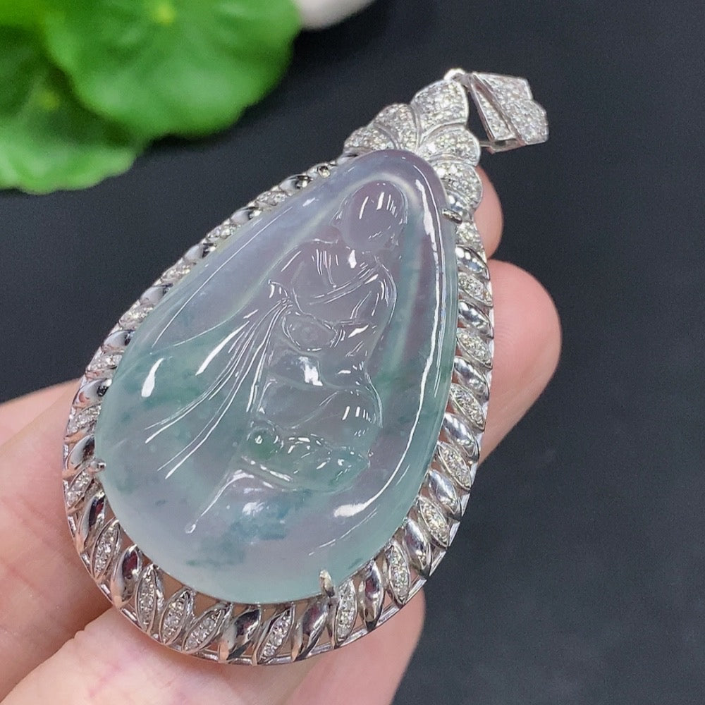 JadeiteEnlightenment Pendant 18K Gold with Diamond Accents