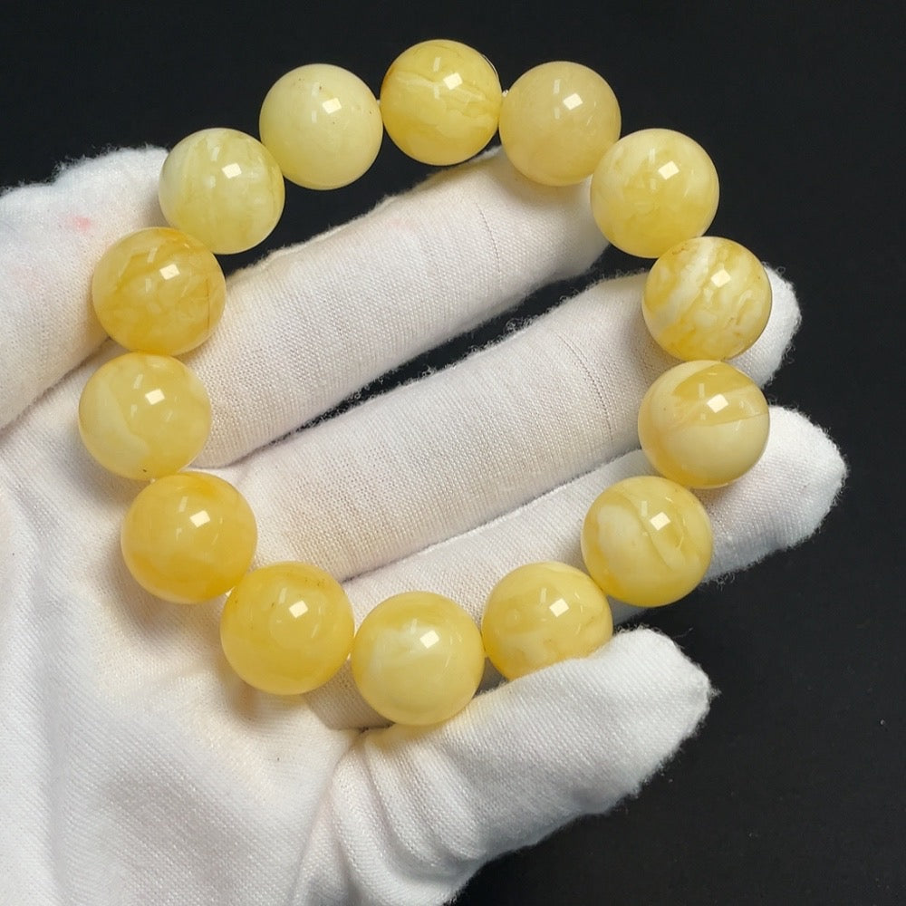 Amber Honey Wax Bracelet, Total Weight Approx. 27.4g, Bead Size 15.2mm