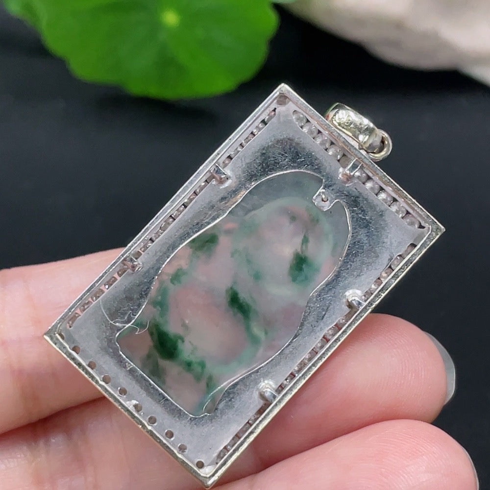 Jadeite Inlaid Pendant 18K Gold Total Weight Approx.12g (With Diamond Accents)