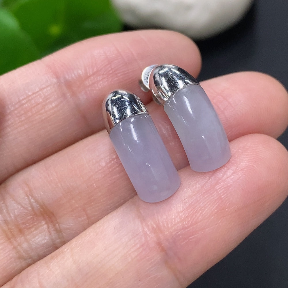 Jadeite ear studs with 18K gold mounting from HUILIU HQ, featuring smooth green jade stones and a secure post back.