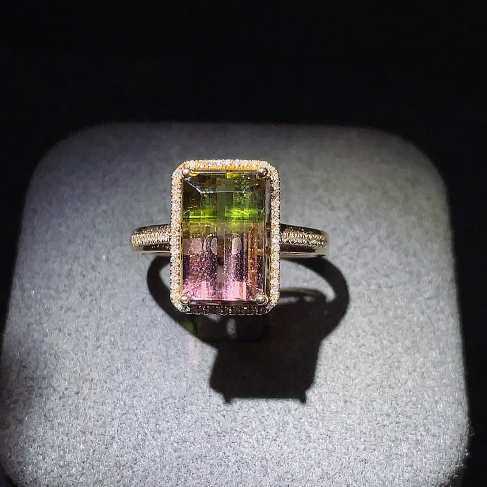 Tourmaline Inlaid Ring 18K Gold Size 14 Total Weight Approx. 3.20g Non-Diamond