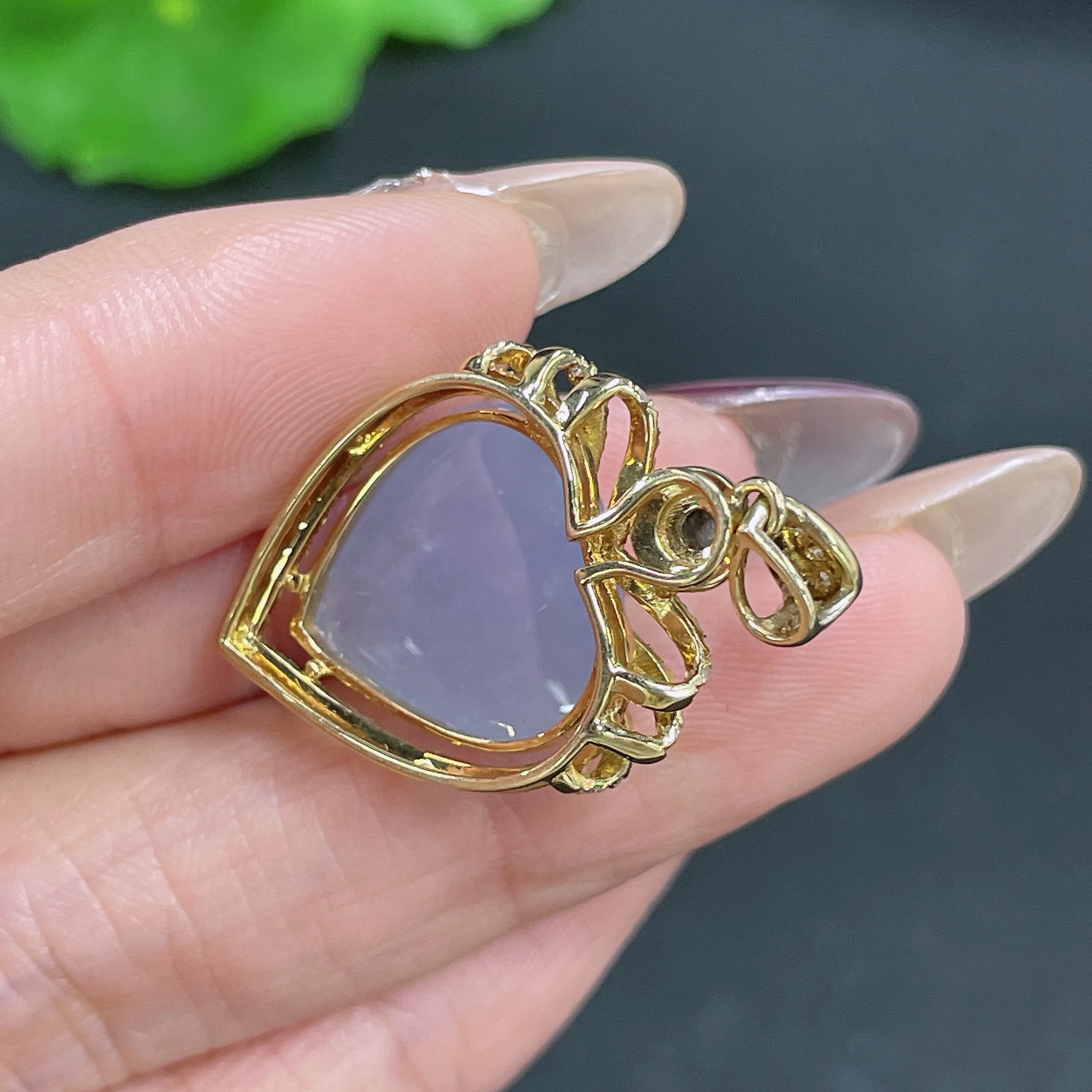 Jadeite Pendant 18k Gold Inlaid with Diamonds Total Weight Approx. 4.95g