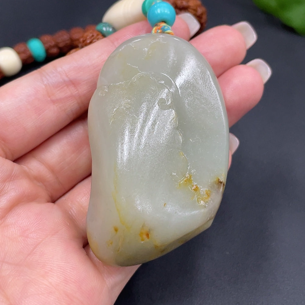 Hetian Jade Seed Material Handheld Piece - Guan Gong