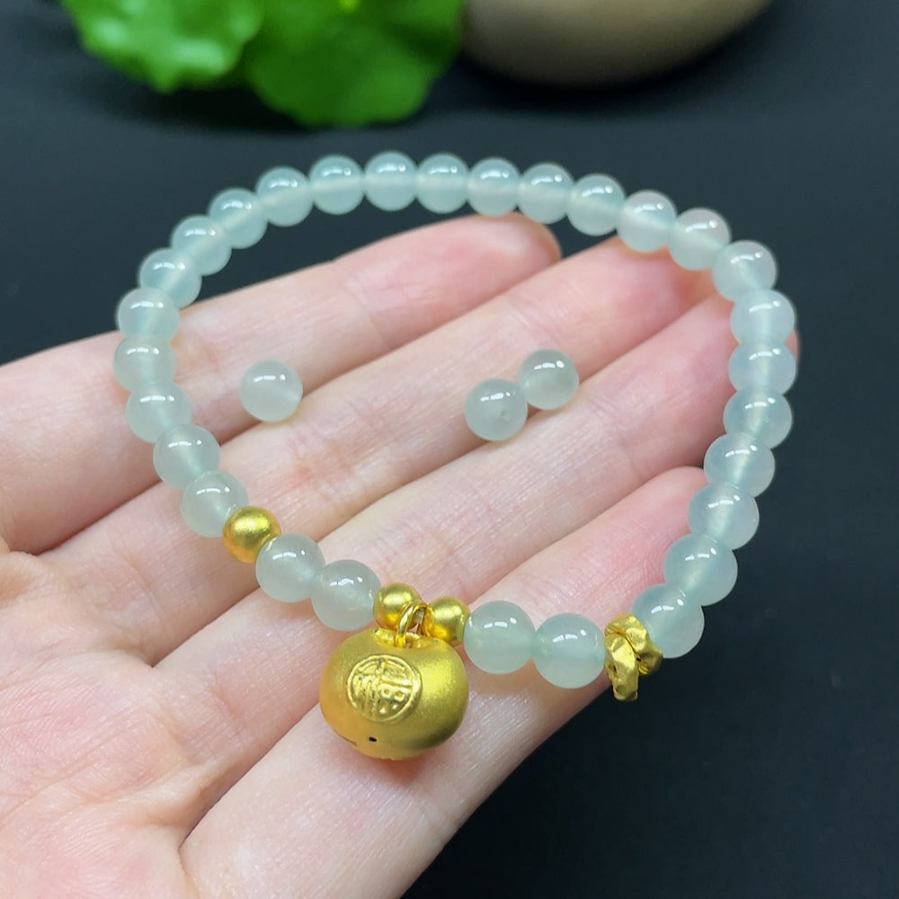 Jadeite Bracelet Total Weight Approx.12.44g Beads Size 5.5mm AU99% Hollow Gold Accessories Fragile