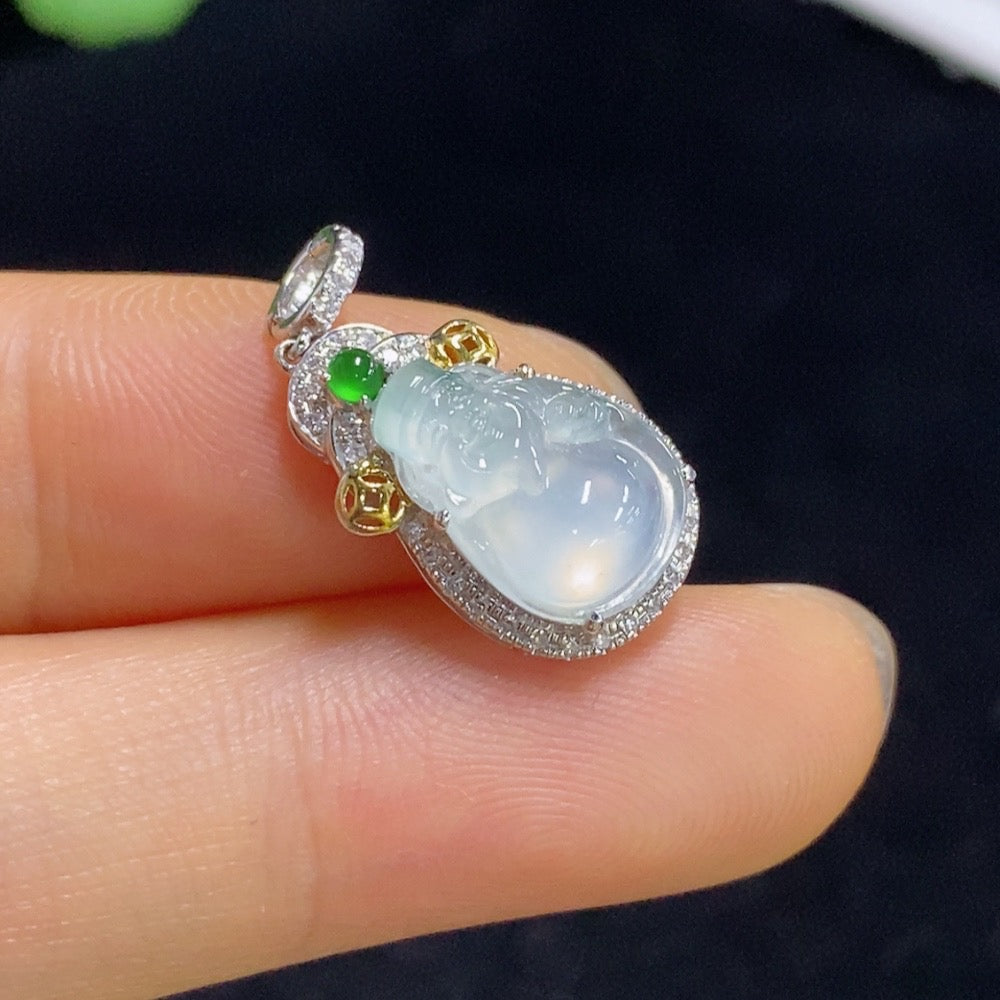 Jadeite Maitreya Inlaid Pendant with Diamond, . | Huiliu Certified