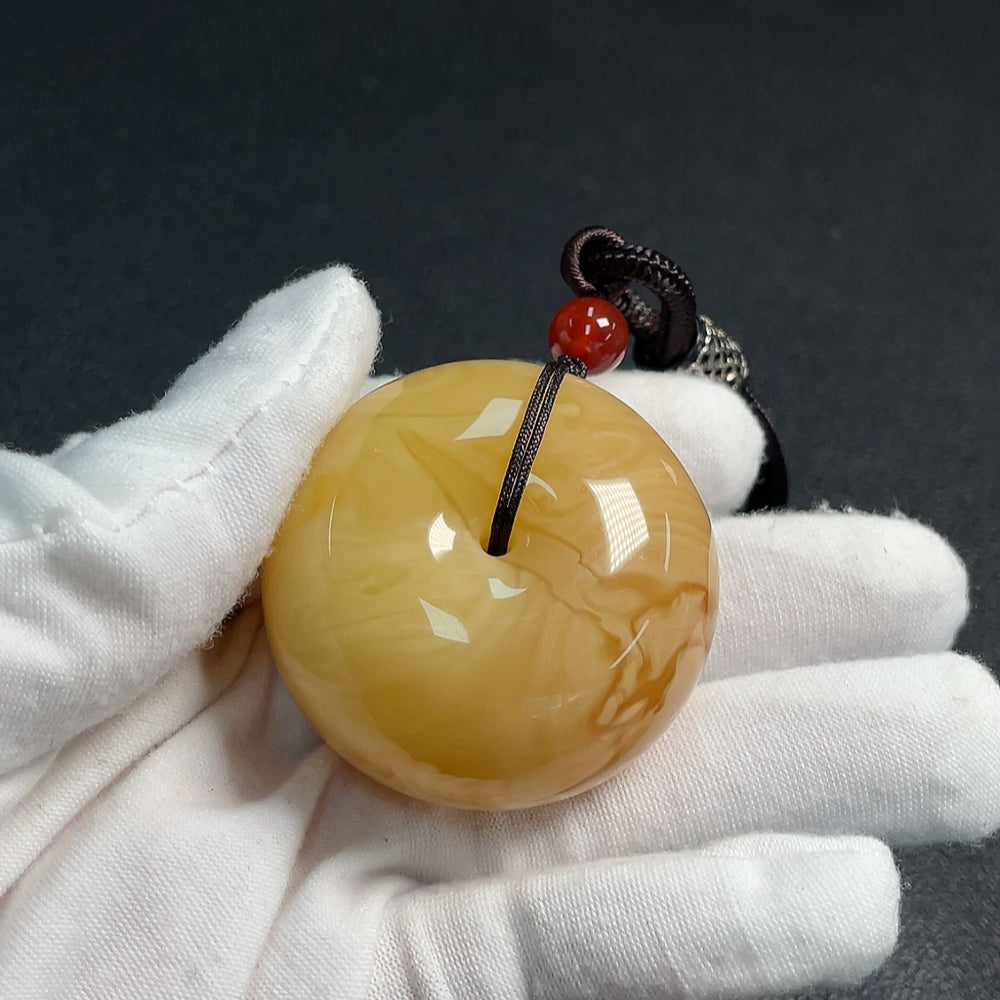 Amber Beeswax Pendant with Non-Natural Accent Stones, Total Weight Approx. 38.59g, Including Cord, Non-Gold
