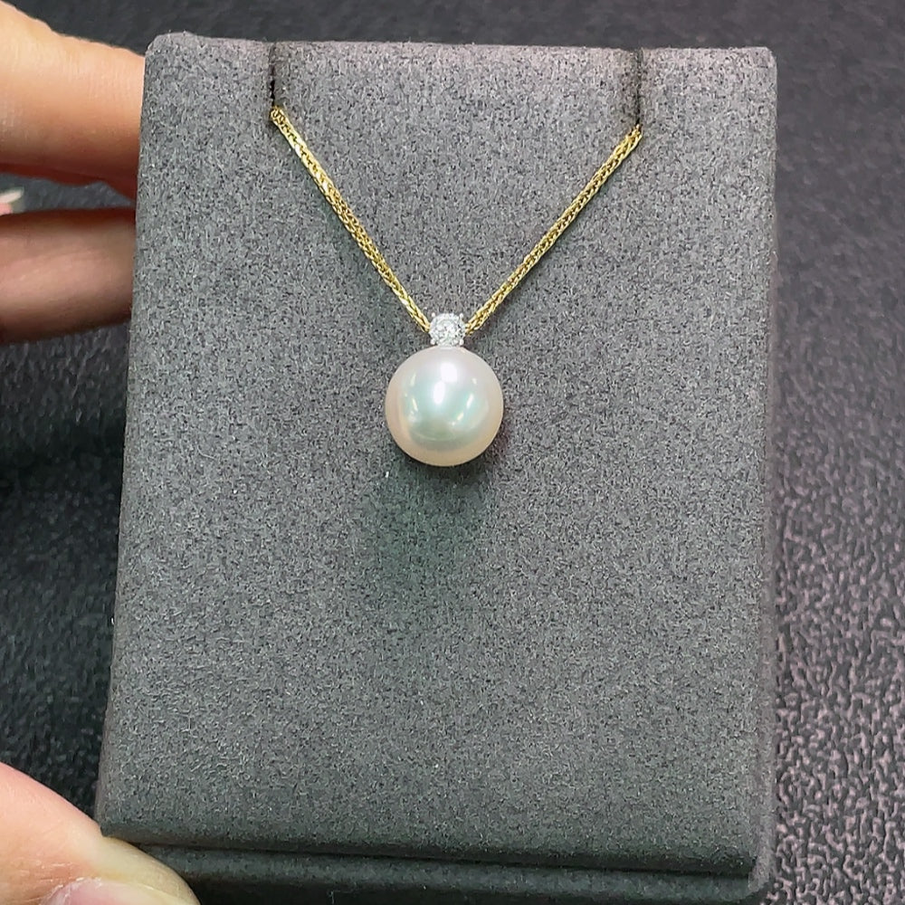 HUILIU HQ 18K saltwater pearl necklace with 9.9mm pearls, non-diamond, total weight 3.71g, elegant jewelry accessory