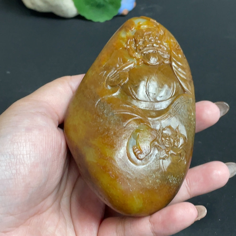 Hetian Jade Handheld Carving - Zhong Kui, Total Weight Approx. 423g, Undetermined Skin Color Origin, Contains Other Mineral Components