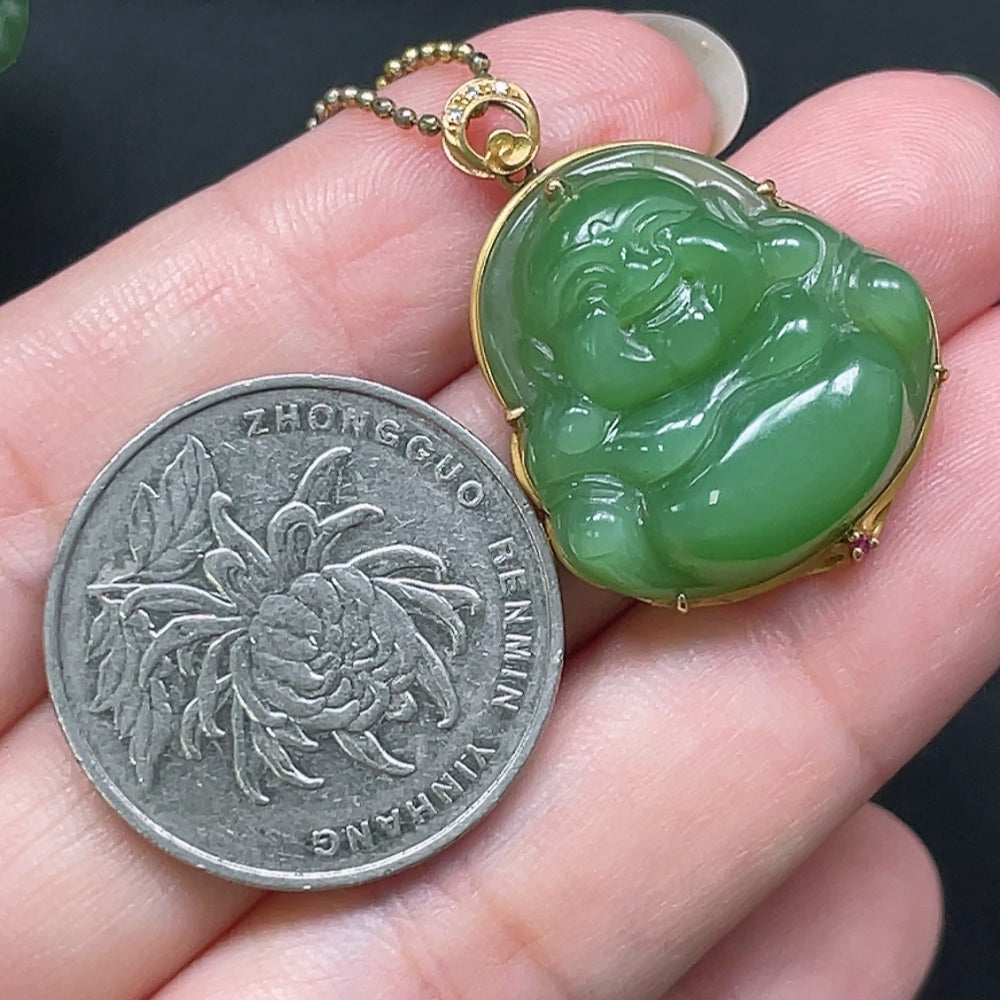 Hetian Jade Buddha Pendant in 18K Gold with Non-Gold Chain