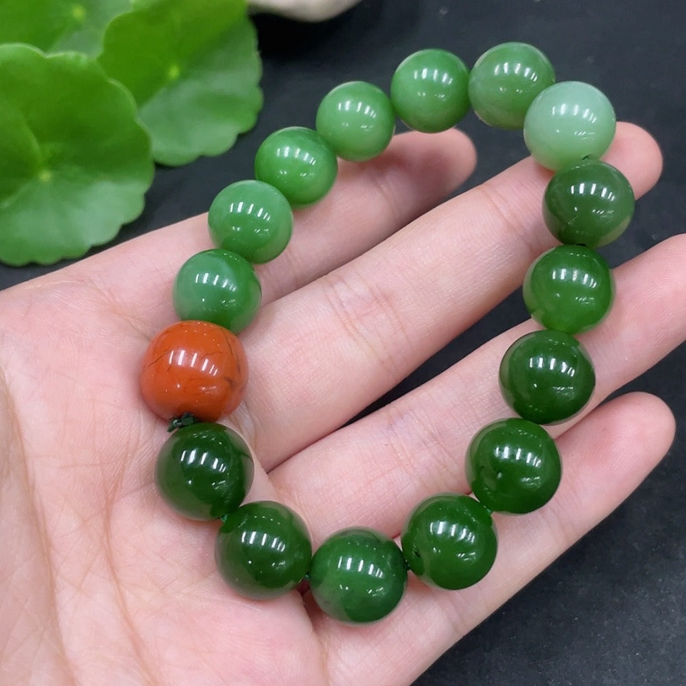 Hetian Jade Jasper Bracelet, approx. 11.8mm, total weight approx. 43.4g, with non-Hetian Jade beads