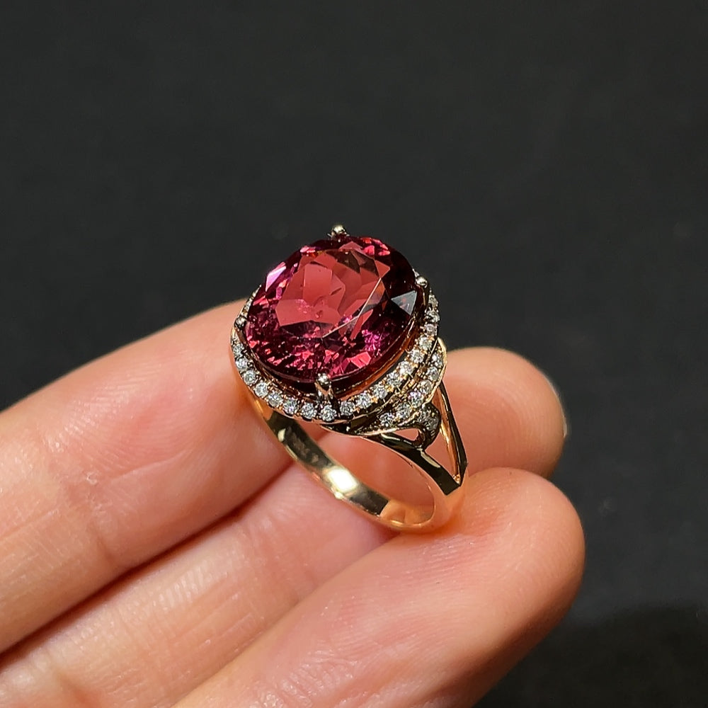 18K Gold Tourmaline Ring with Diamond Accents