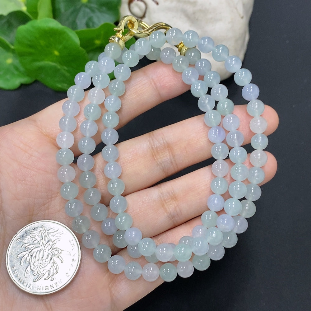 Jadeite Bead Necklace Approx. 5.9mm Non-Gold Total Weight Approx. 46.1g