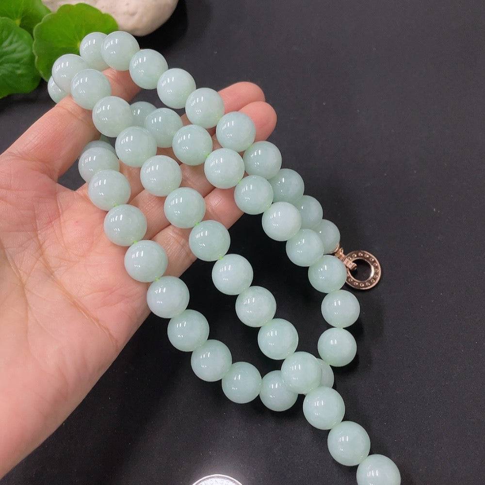 Huiliu jadeite bead necklace with 11.5mm polished jade beads, featuring a non-precious stone design and certified quality.