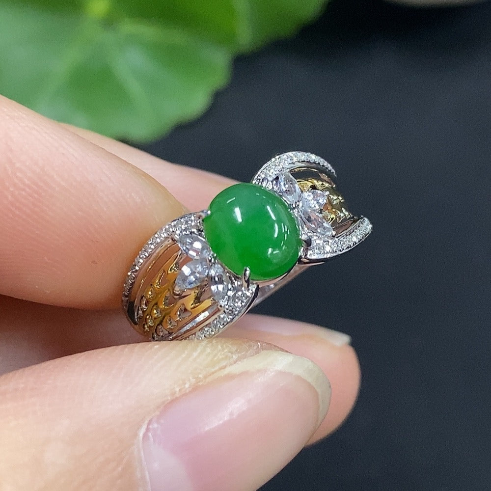 Jadeite Inlaid Ring 18k with Diamond Accents (Minimum Only) Size 13 Total Weight Approx. 3.04g