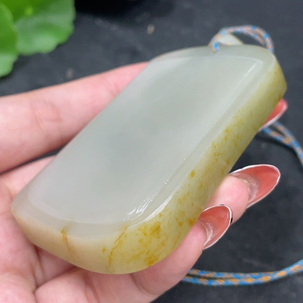 Hetian Jade Seed Material Pendant, Plain Pendant, Undetermined Skin Color Formation, Total Weight (Including String) Approx. 122.5g