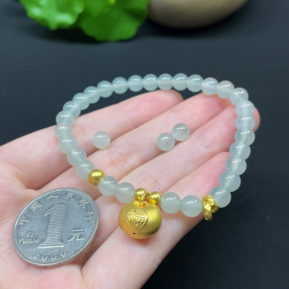 Jadeite Bracelet Total Weight Approx.12.44g Beads Size 5.5mm AU99% Hollow Gold Accessories Fragile
