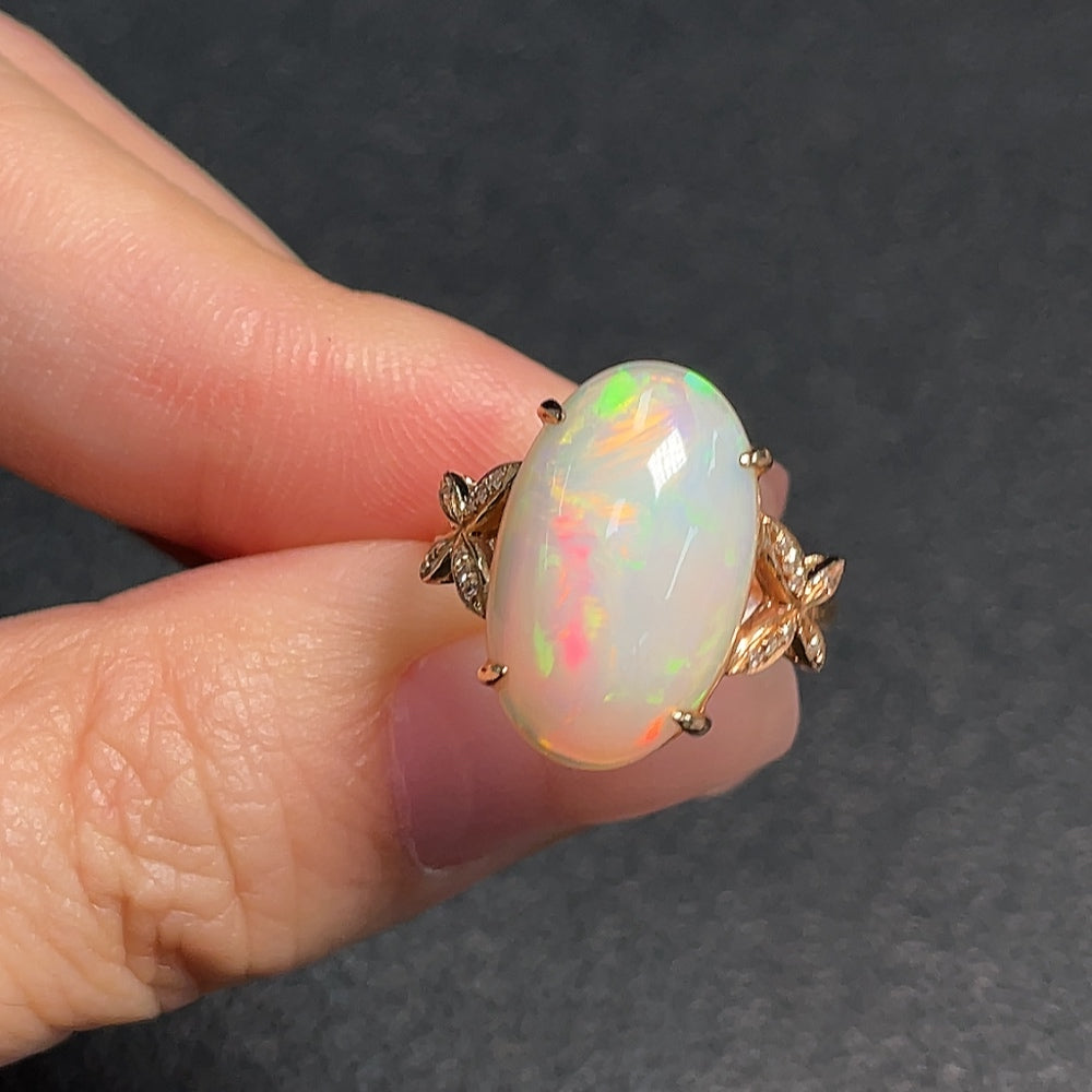 Opal ring with diamond accents, 73% content, approximately 3 grams | Huiliu Certified