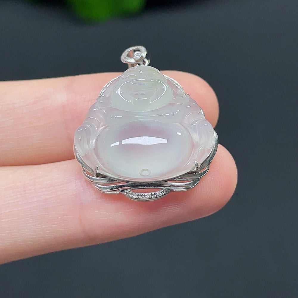 Jadeite Buddha Pendant with 18k Gold and Diamond Accents