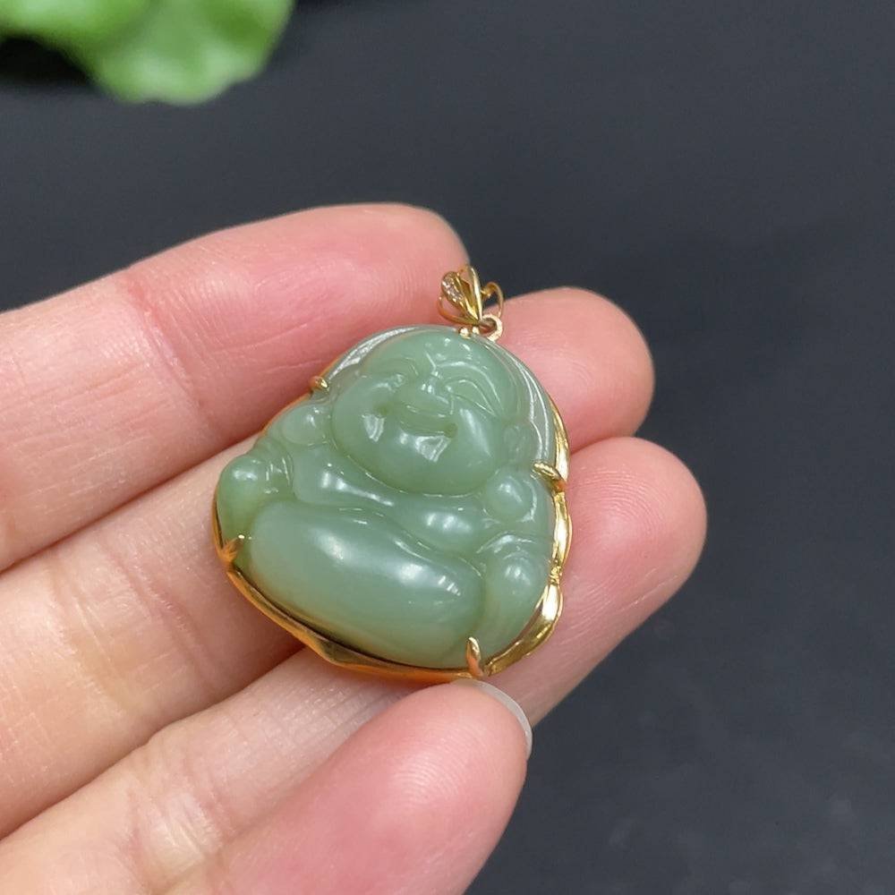 Huiliu HQ Hetian Jade Jasper Inlaid Buddha sculpture featuring intricate craftsmanship and natural jade tones.