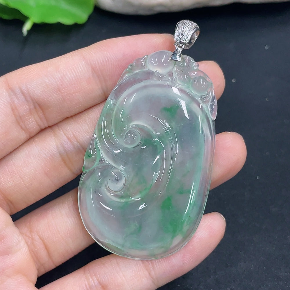 Jadeite Pendant Ruyi 18k with Diamond Accents Total Weight Approx. 18.9g