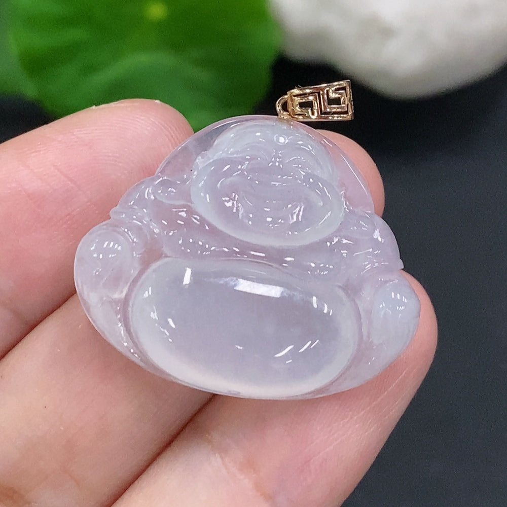Jadeite Buddha Pendant with 18K Gold Clasp, Total Weight Approximately 6.1g