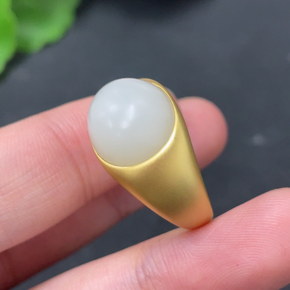 Hetian Jade Inlaid Ring 18k Gold Size 14 Total Weight Approx. 4.6g