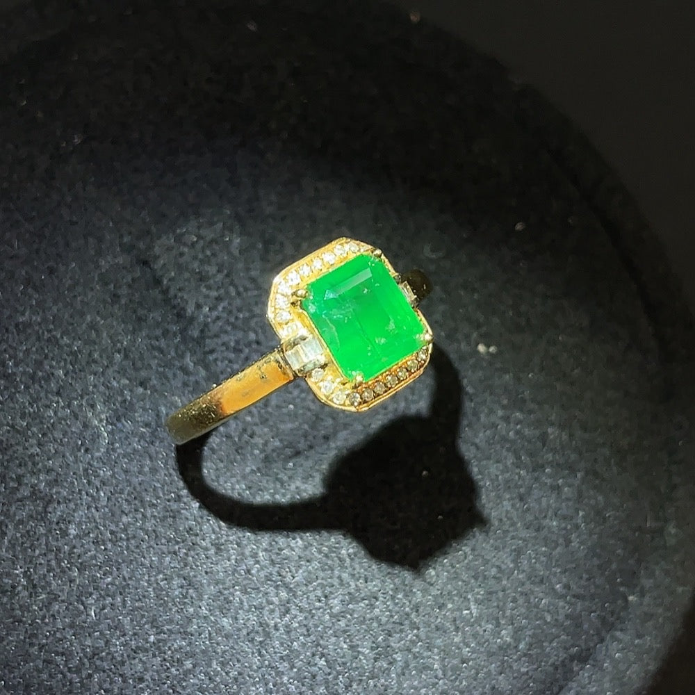 Emerald Ring in 18K Gold, Size 15, Approx. 2.24g Total Weight, Clarity Enhanced, Accented with Diamonds