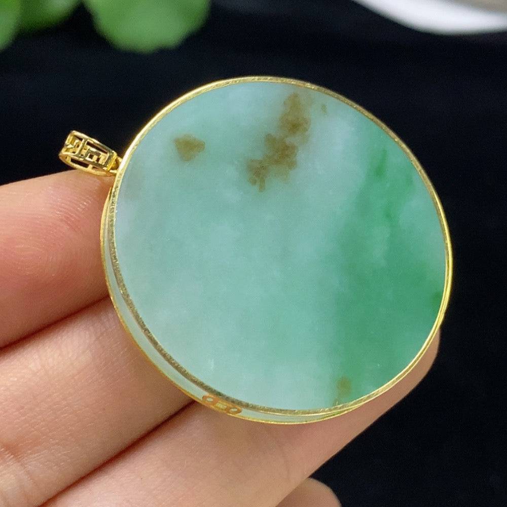 HUILIU HQ jadeite plain pendant with mineral components, showcasing smooth jade surface and natural mineral inclusions.