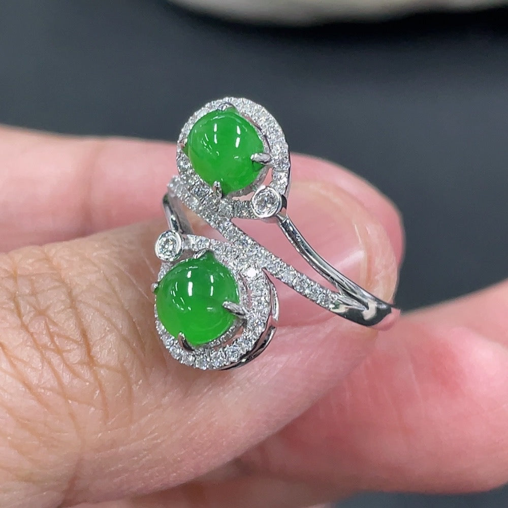 Jadeite Inlaid Ring with Diamond . | Huiliu Certified