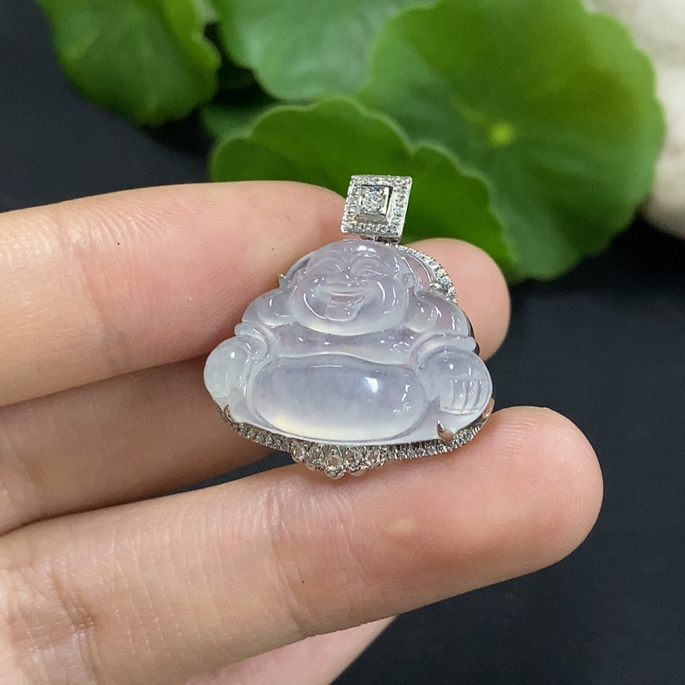 Jadeite Buddha Pendant Set in with Diamond Accents, Approximately | Huiliu Certified