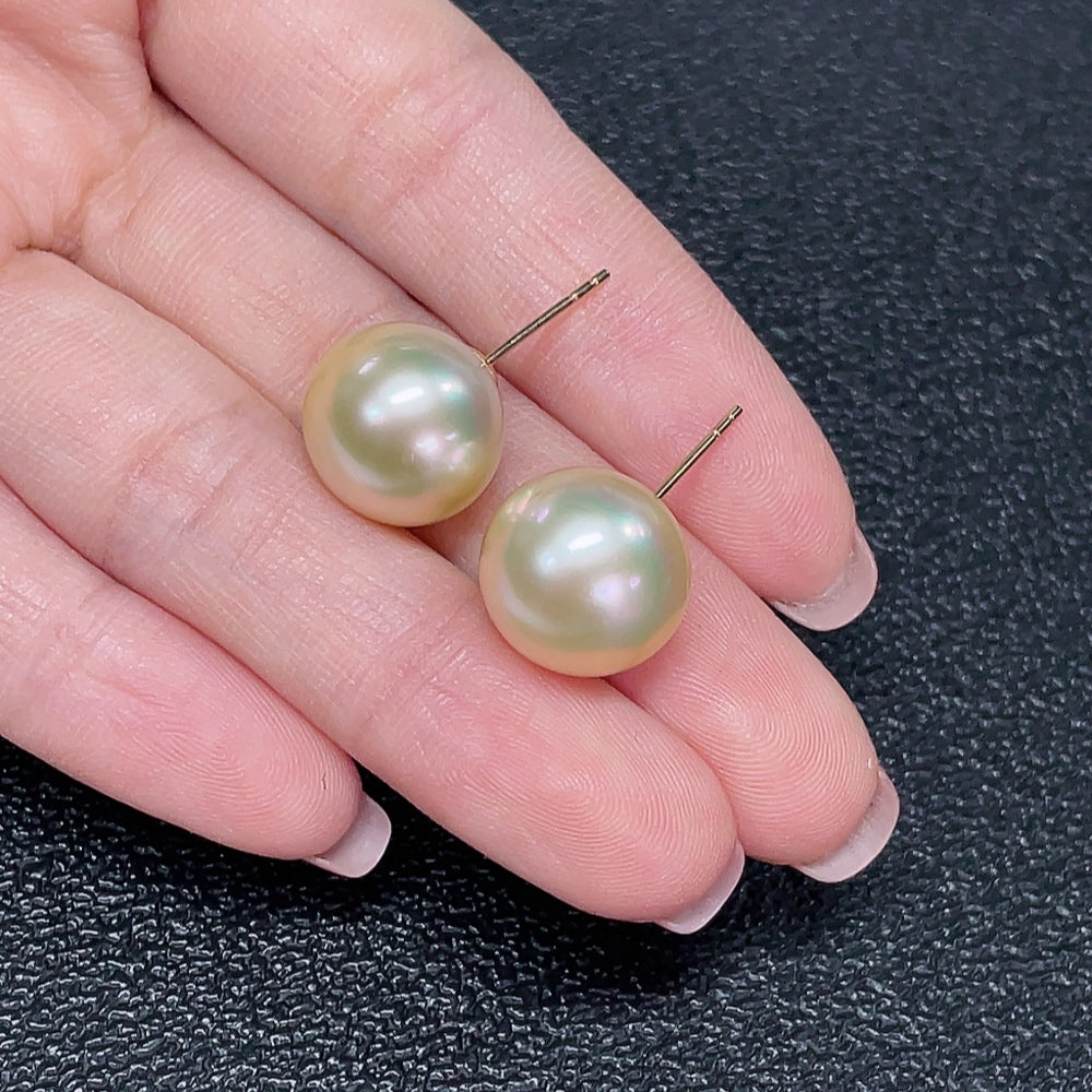 Seawater pearl earrings, color origin undetermined, approximately, size about 13.1mm | Huiliu Certified
