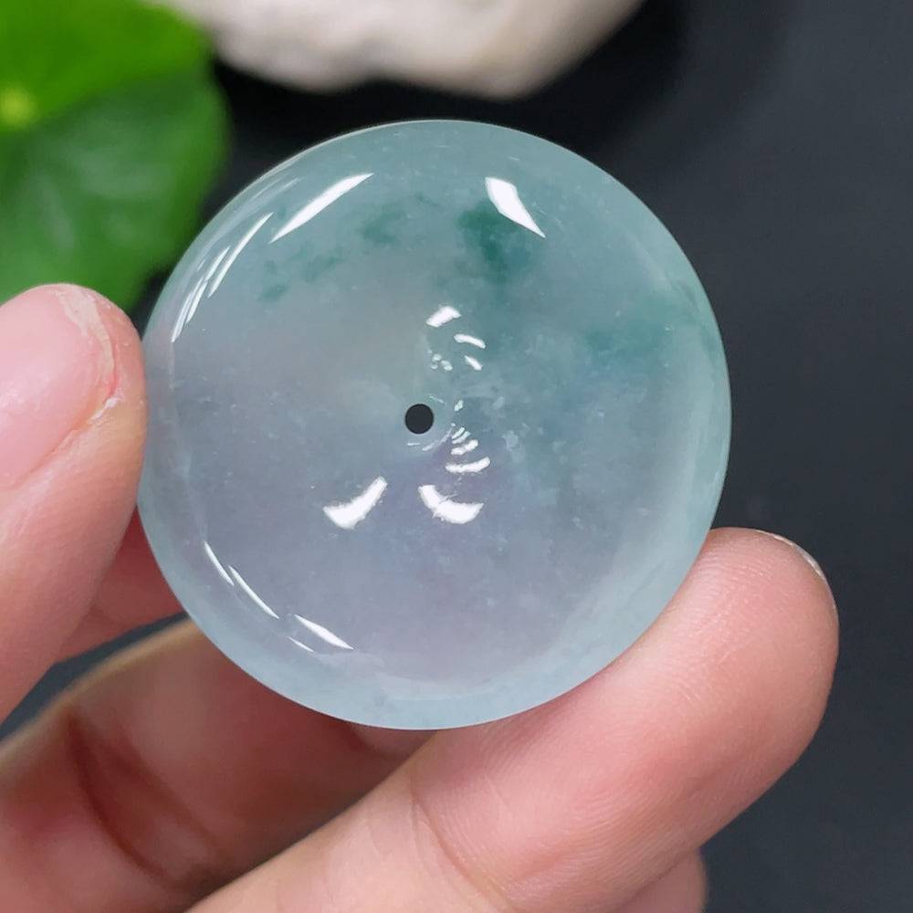 Jadeite safety buckle pendant with natural green jade, weighing approximately 9.45g, crafted by HUILIU HQ.