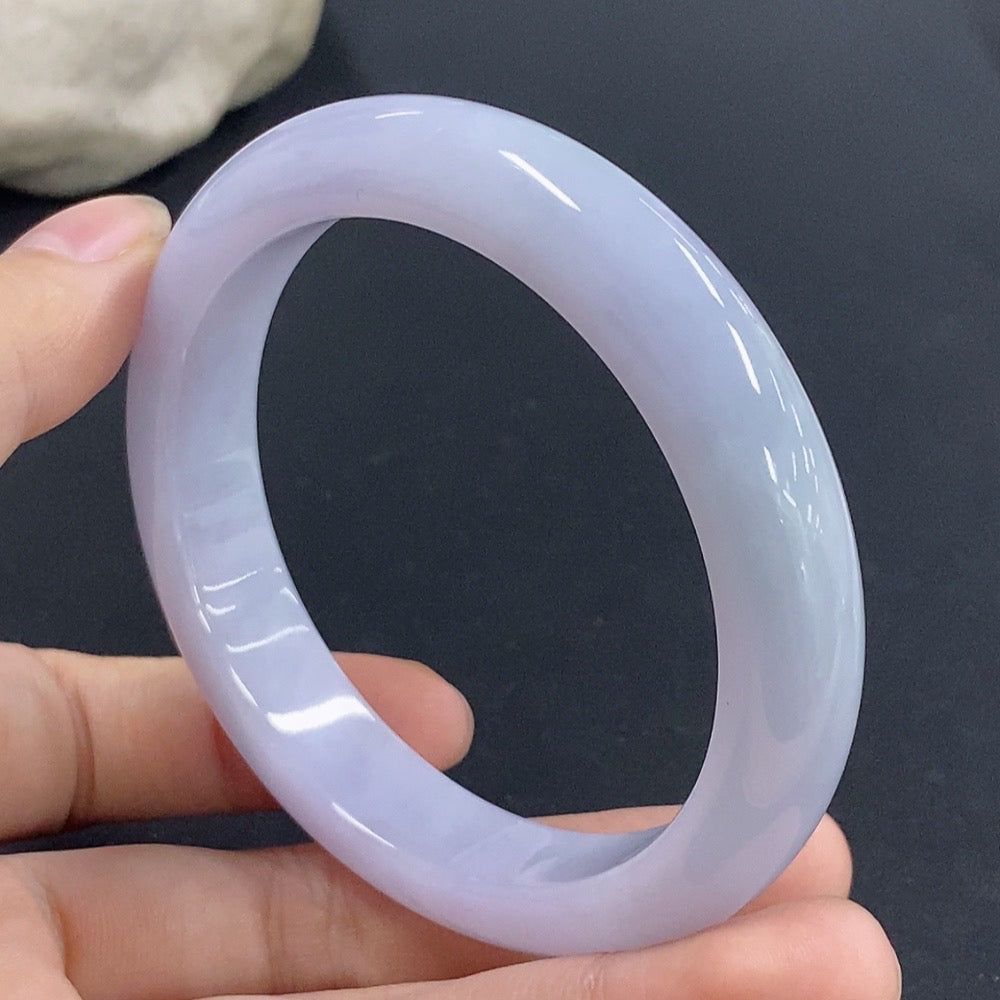 HKHQ jadeite round bangle in size 56.1 with approximate weight of 53.9g, showcasing smooth, polished jade surface.