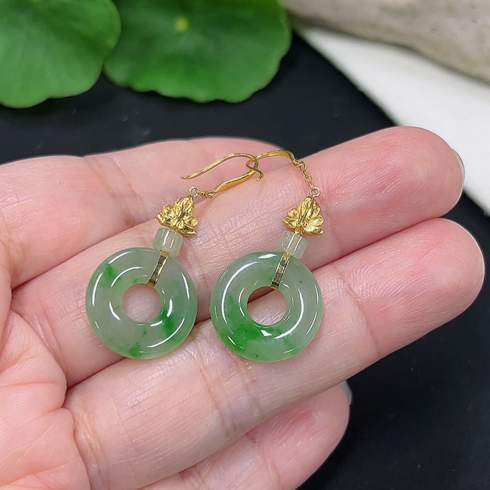 Jadeite Donut Earrings Set in 18K Gold