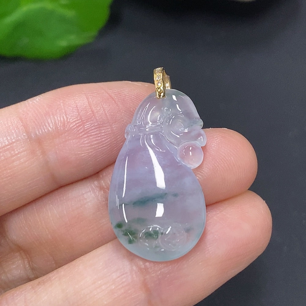 Jadeite Money Bag Pendant with 18K Gold Clasp, Total Weight Approx. 4g (Diamond Accents)