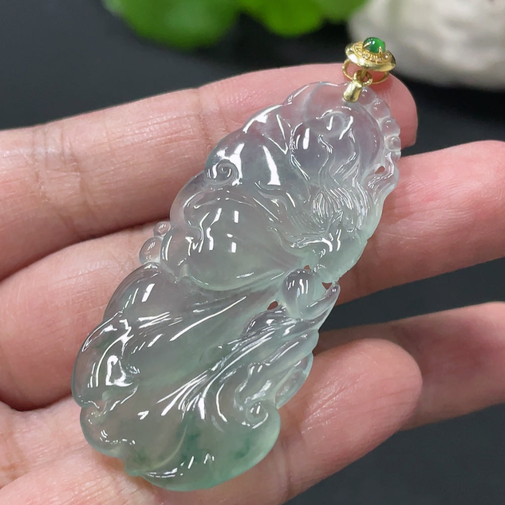 Jadeite Butterfly Fairy Pendant with 18K Gold Clasp, Total Weight Approx. 10.1g