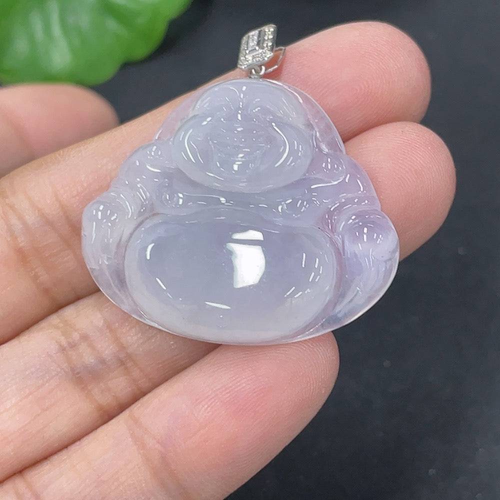 Huiliu Jadeite Buddha pendant with non-diamond accents, crafted in green jade, showcasing detailed Buddhist figure.