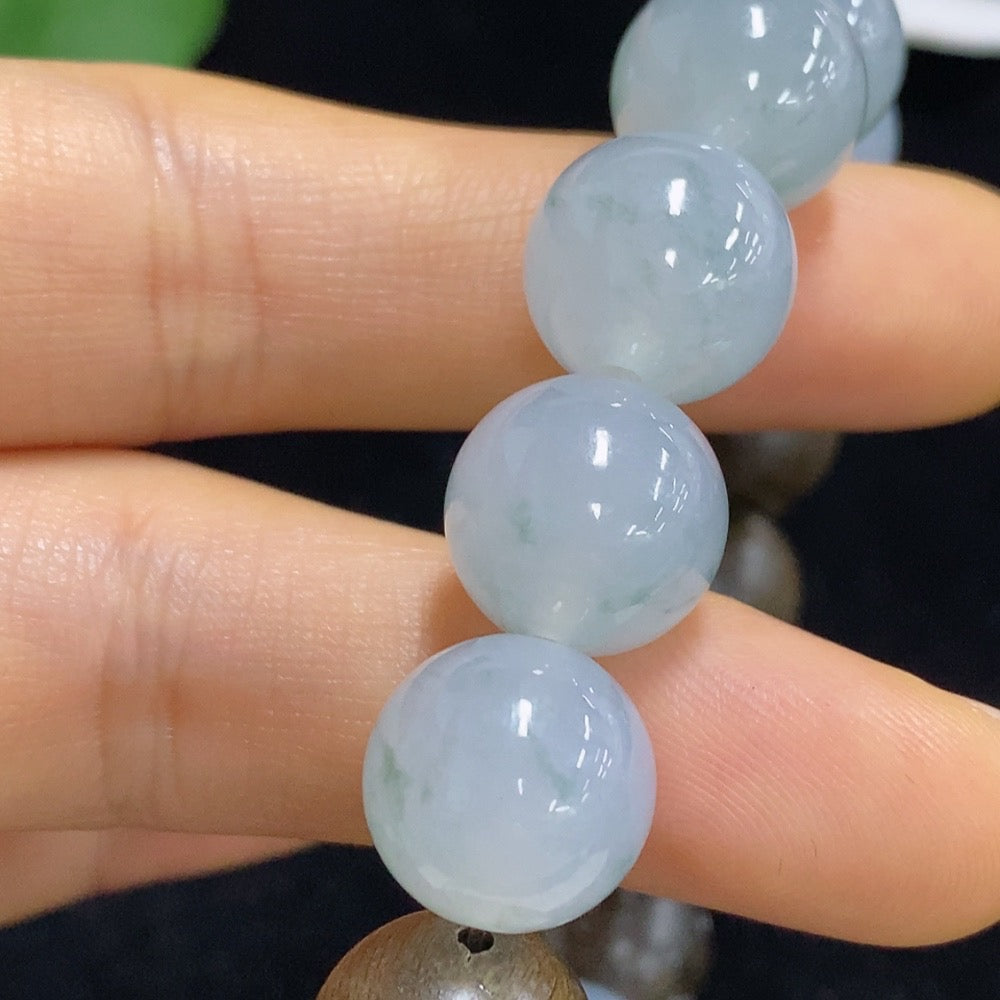 Huiliu certified jadeite beads, 12.5mm round green jade jewelry beads, natural polished stone, ideal for crafting or jewelry making.