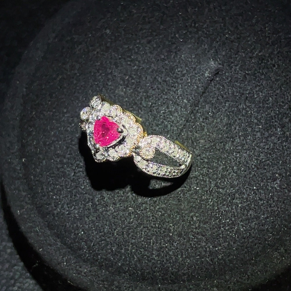 Ruby Inlaid Ring, 18k Gold, Diamond Accents