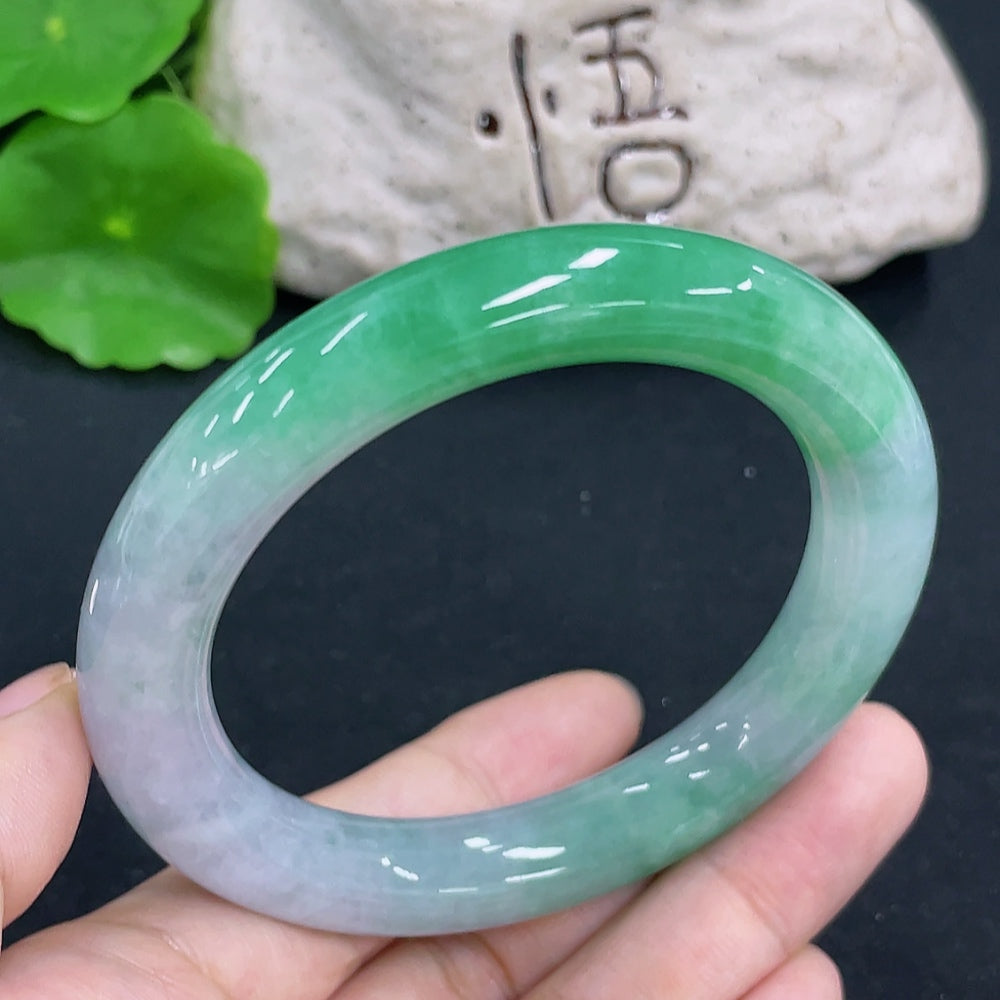 HKHQ jadeite round bangle, 64.9g, size 55.8, smooth polished jade jewelry for elegant wrist wear